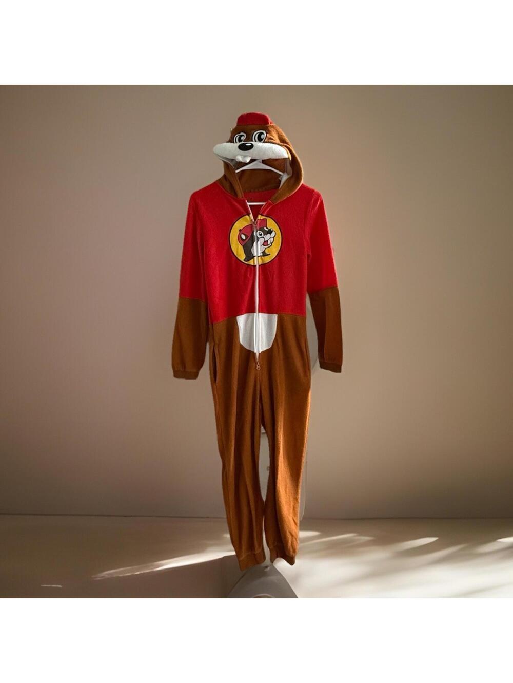 Buc-ee’s Beaver Hooded Fleece One Piece Pajamas Youth M/L Costume Sleepwear